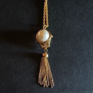 Vintage 90s 1990s Gold tassel Pearl Pendant Futura watch Necklace unused Japan